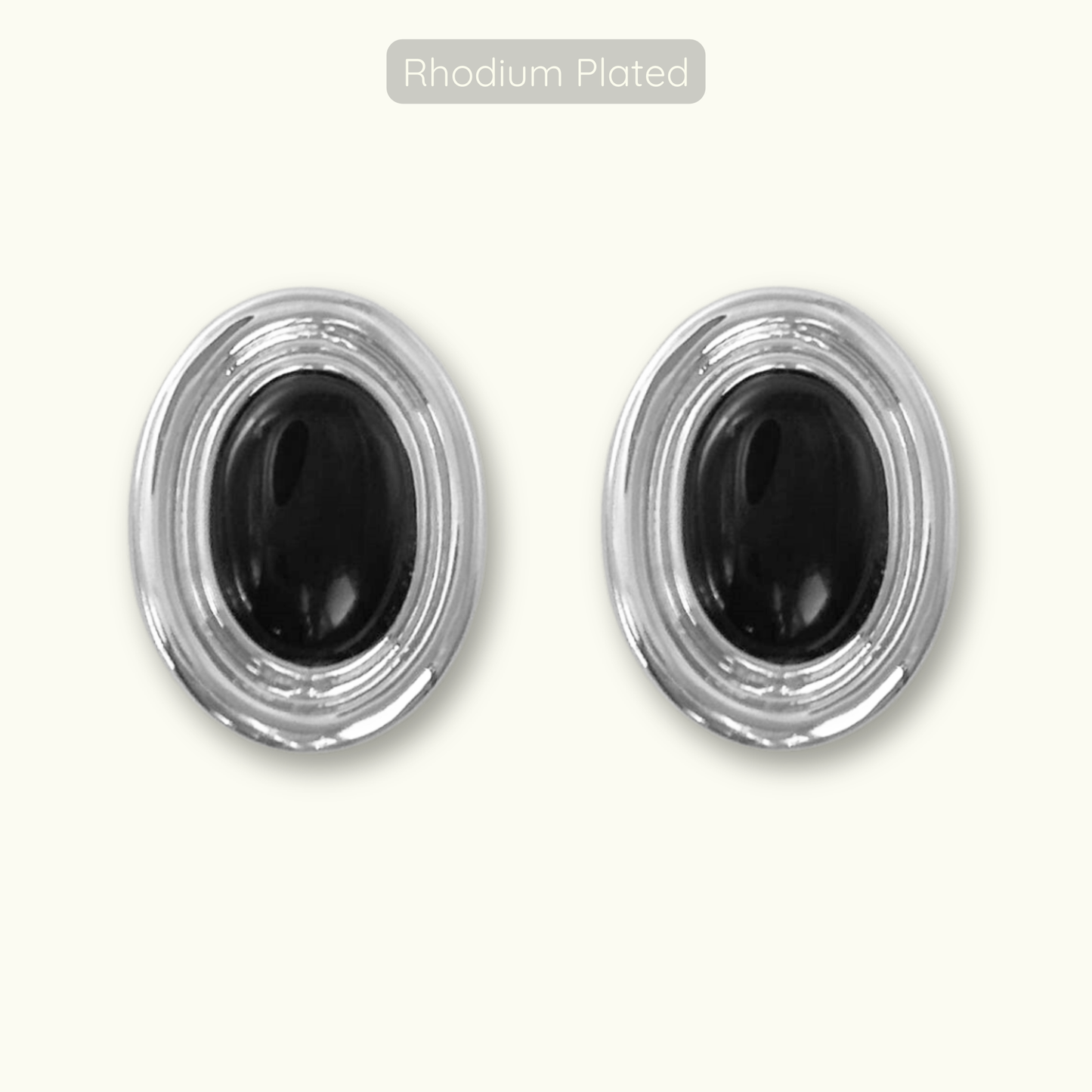 Phyllis Studs - Silver - Rhodium Plated - Obsidian