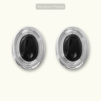 Phyllis Studs - Silver - Rhodium Plated - Obsidian