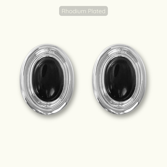 Phyllis Studs - Silver - Rhodium Plated - Obsidian