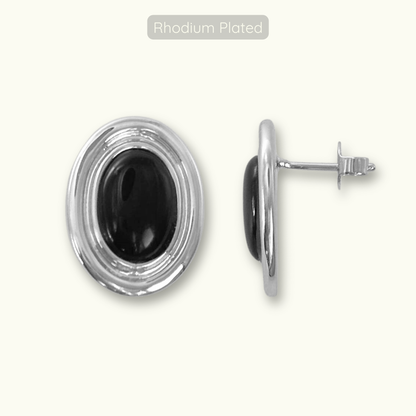 Phyllis Studs - Silver - Rhodium Plated - Obsidian