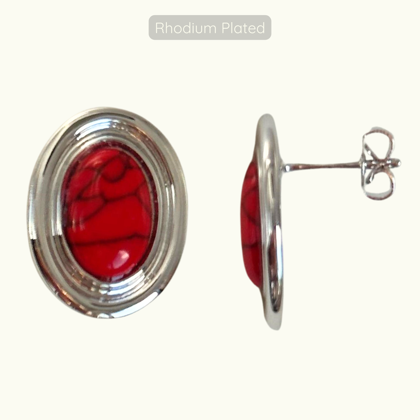 Phyllis Studs - Silver - Rhodium Plated - Red dyed turquoise