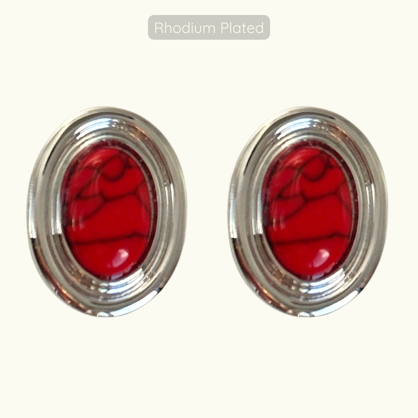 Phyllis Studs - Silver - Rhodium Plated - Red dyed turquoise