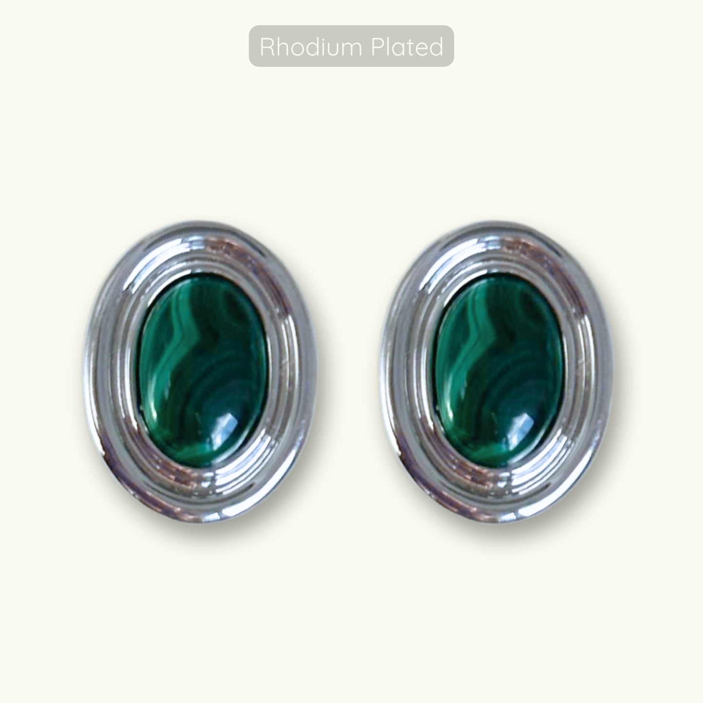 Phyllis Studs - Silver - Rhodium Plated - Malachite