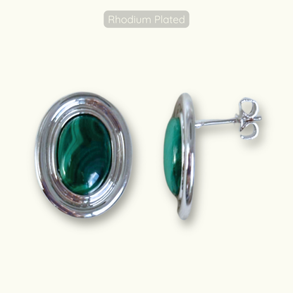 Phyllis Studs - Silver - Rhodium Plated - Malachite