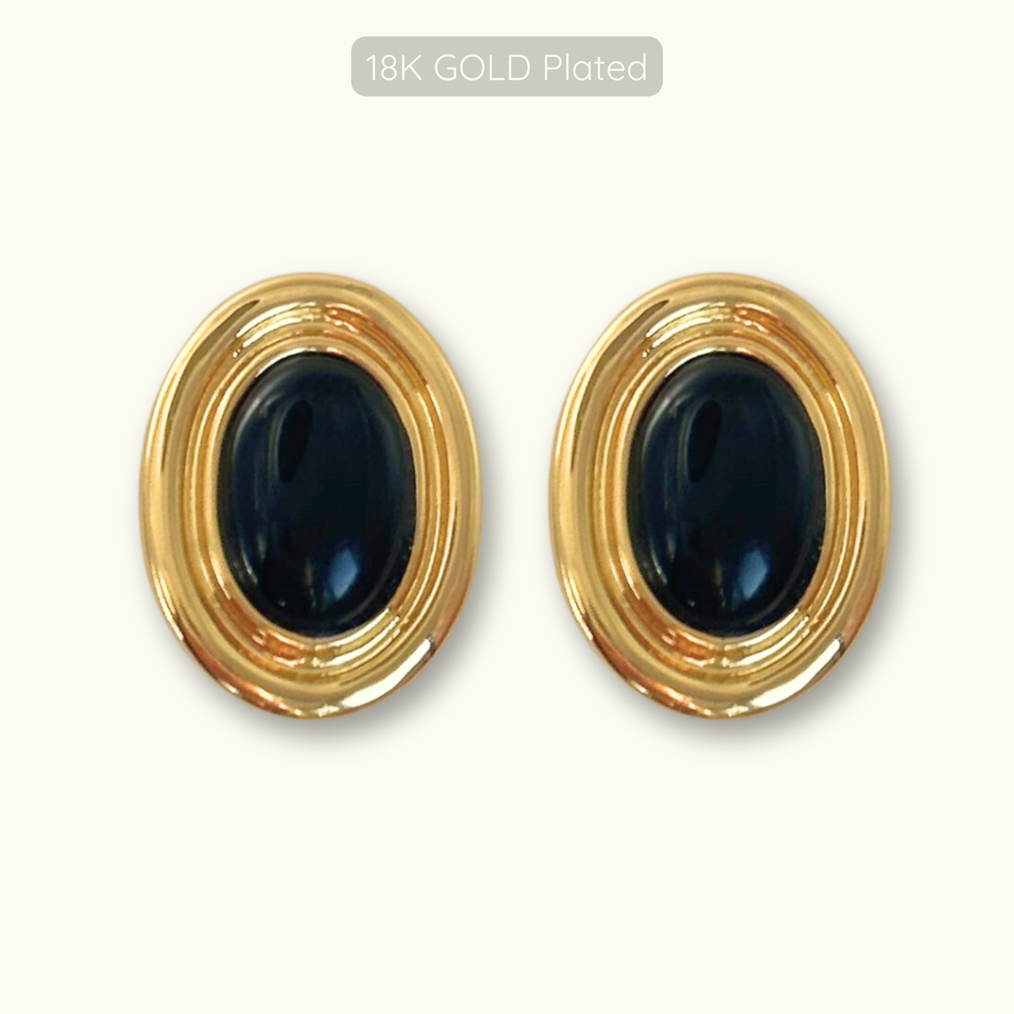 Phyllis Studs - 18k Gold Plated - Obsidian