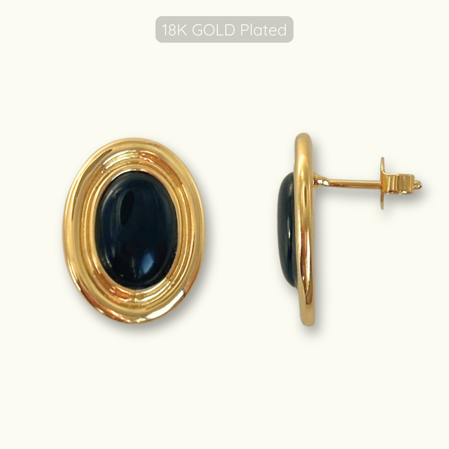 Phyllis Studs - 18k Gold Plated - Obsidian