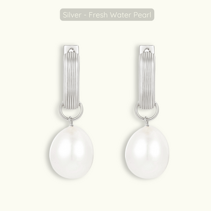 Pearl Hoops - Silver