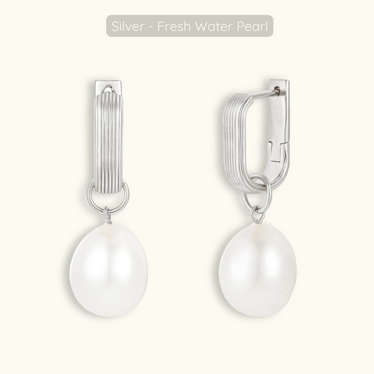 Pearl Hoops - Silver