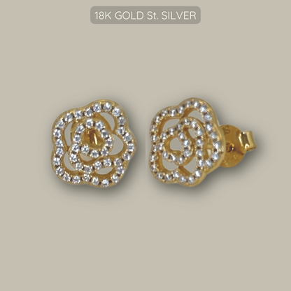 Rose Studs - 18k Gold Plated 925 Sterling Silver