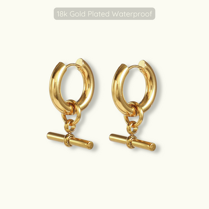 Trinity T-Bar Hoops - 18k Gold Plated - Waterproof